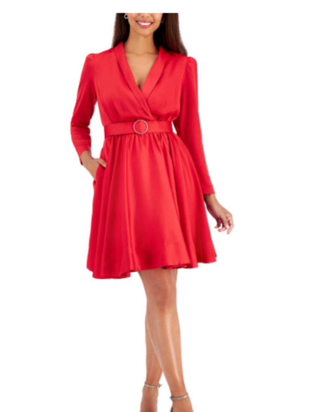 Taylor Women's Long-Sleeve Belted A-Line Dress